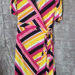 New York & Company Pink and Yellow Asymmetrical Dress